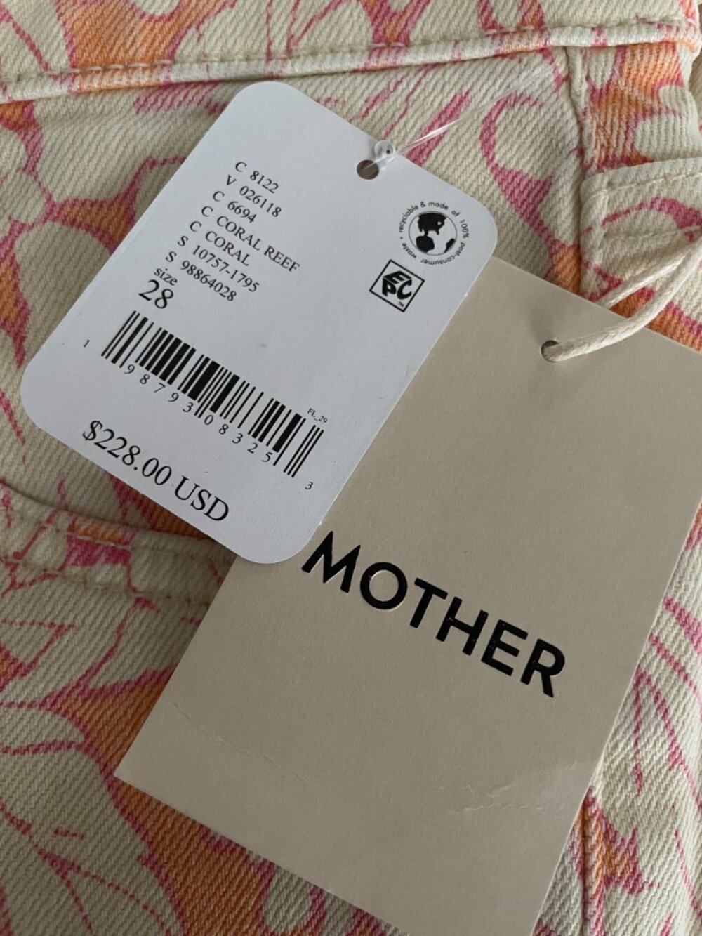 NWT MOTHER The Mid Rise Rambler Ankle Zip Coral Reef Jeans Free People 28 $228 - Picture 9 of 9